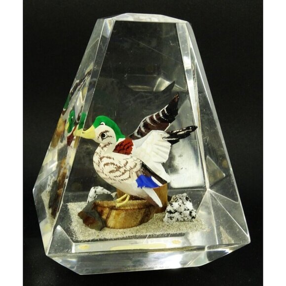 Vintage MCM Clear Lucite Prism Paperweight Lot Birds Canada Wood Carved - Picture 16 of 16
